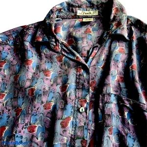 Vintage Silk Button Down Shirt Plumage Feathers